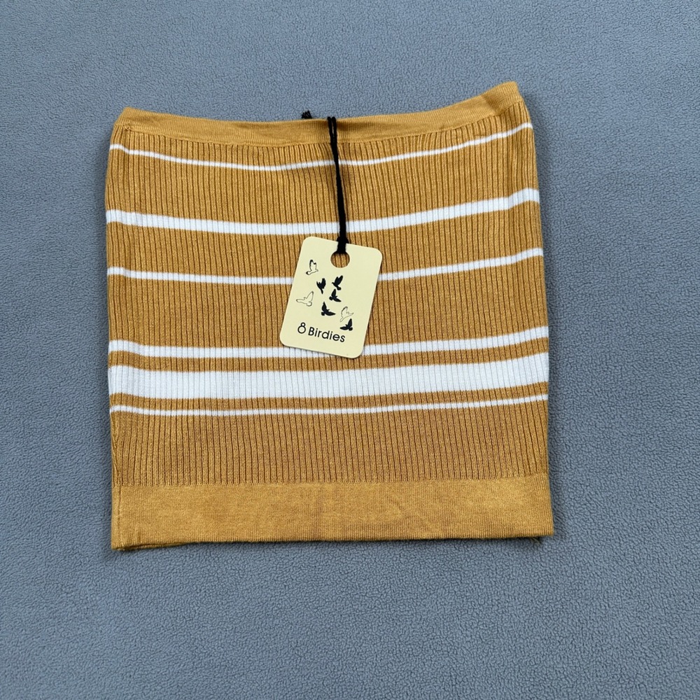 NWT 8 Birdies Tube Top Womens L Ribbed Knit Striped Gold White Casual Australia